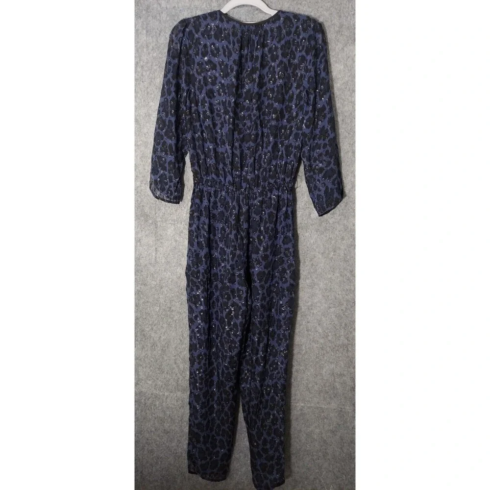 Kate Spade Jumpsuit Women 0 Navy‎ Silk Leopard Swiss Dot Metallic Retro Party